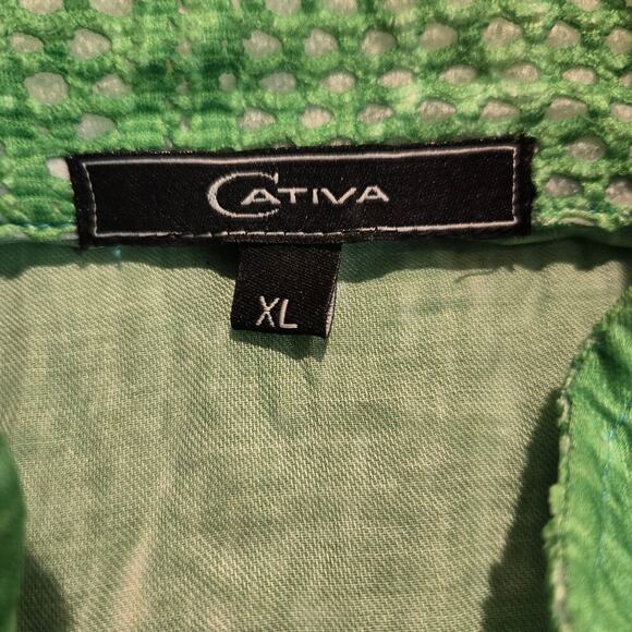 Cativa Wearable Art Jacket Blue Green Abstract Crinkle Mesh Back Sz XL Dopamine - Picture 4 of 12
